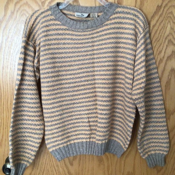 Haberdasher Sweaters - Haberdasher - Light brown and peach vertical stripe pullover sweater